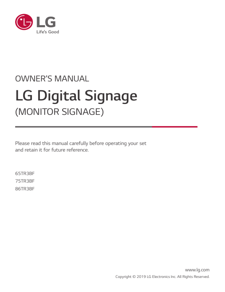 LG 65TR3BF-B Owner's manual LG 65TR3BF-B Owner's manual