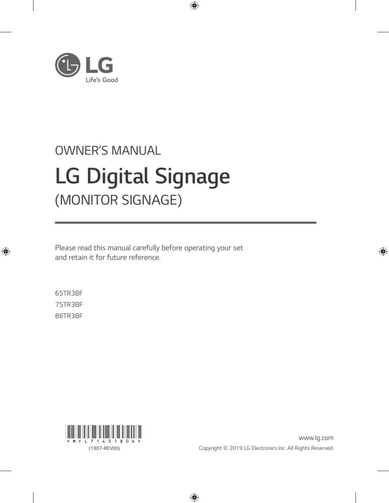 LG 65TR3BF-B Owner's manual LG 65TR3BF-B Owner's manual