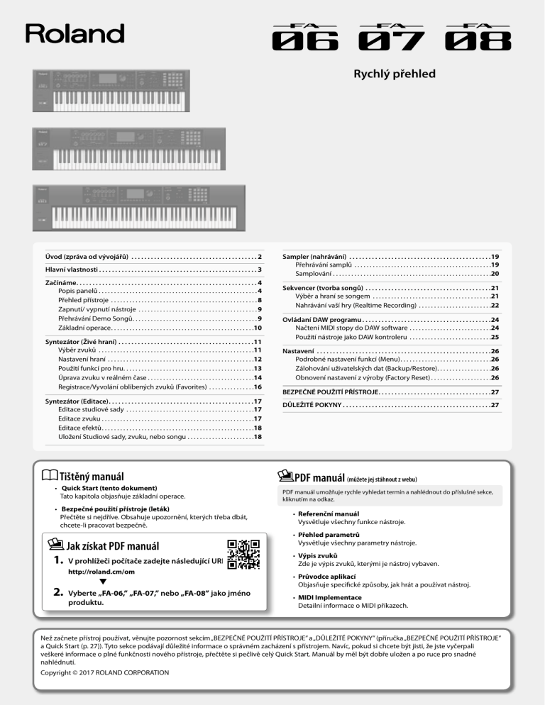 Roland FA-08, FA-06, FA-07 User manual Roland FA-08, FA-06, FA-07 User manual