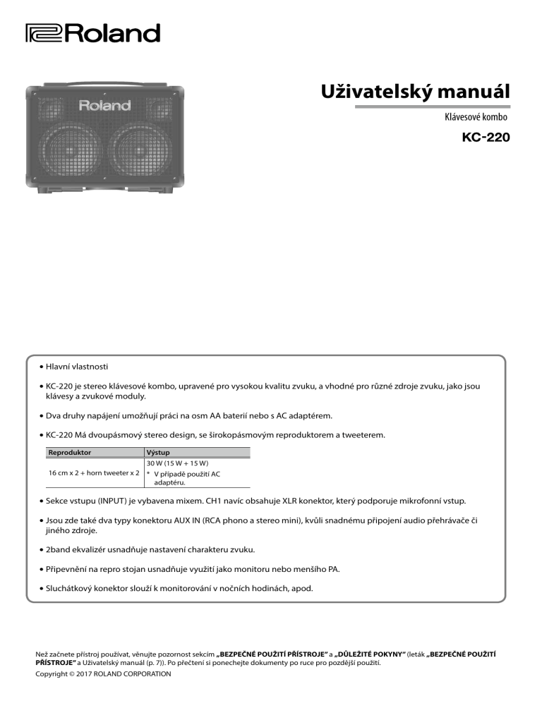 Roland KC-220 User manual Roland KC-220 User manual