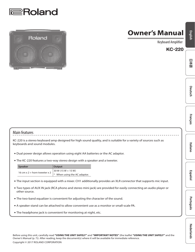 Roland KC-220 Owner's manual Roland KC-220 Owner's manual
