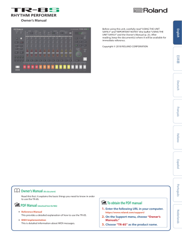 Roland TR-8S Rhythm Performer Owner's Manual | Manualzz Roland TR-8S Rhythm Performer Owner's Manual | Manualzz