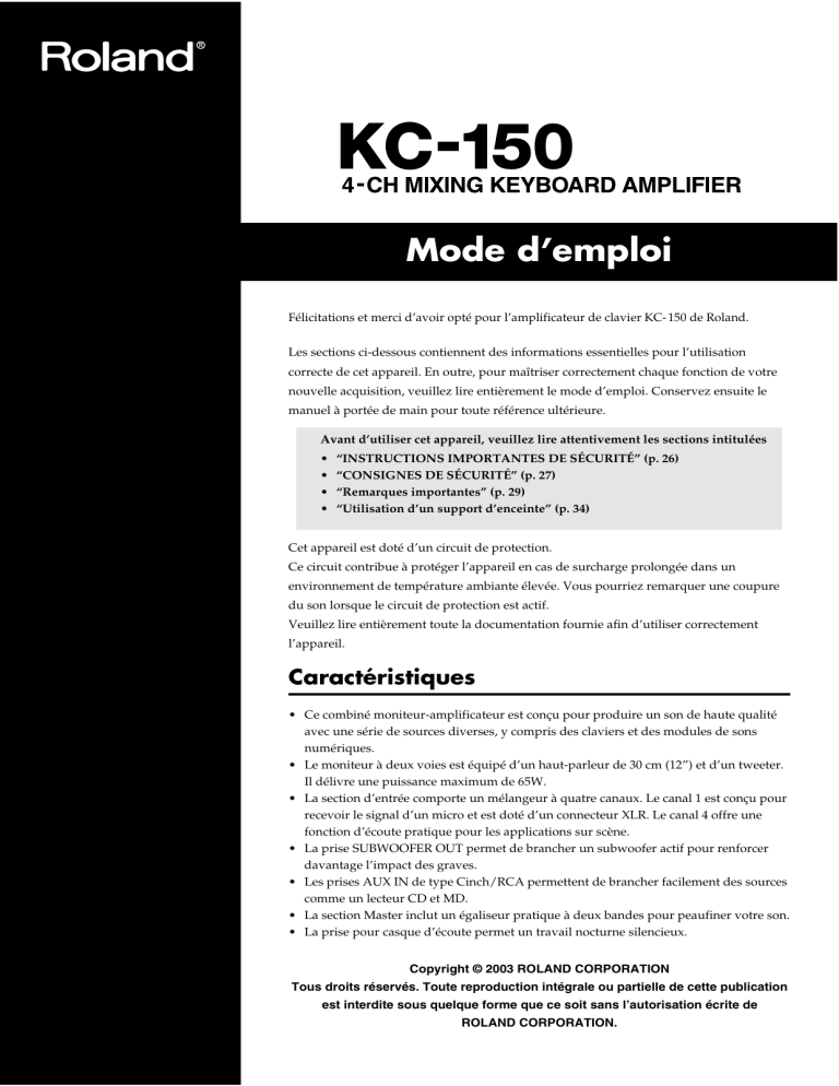Roland KC-150 Owner's manual Roland KC-150 Owner's manual