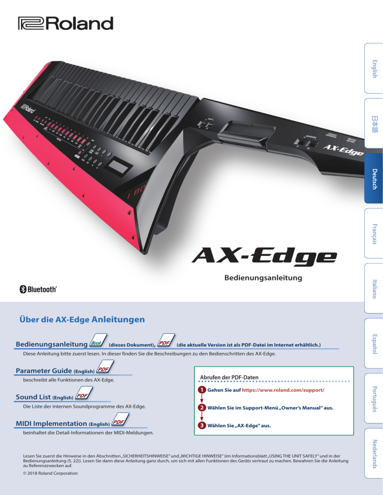 Roland AX-Edge Owner's manual Roland AX-Edge Owner's manual