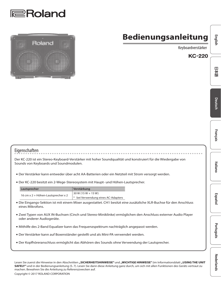 Roland KC-220 Owner's manual Roland KC-220 Owner's manual