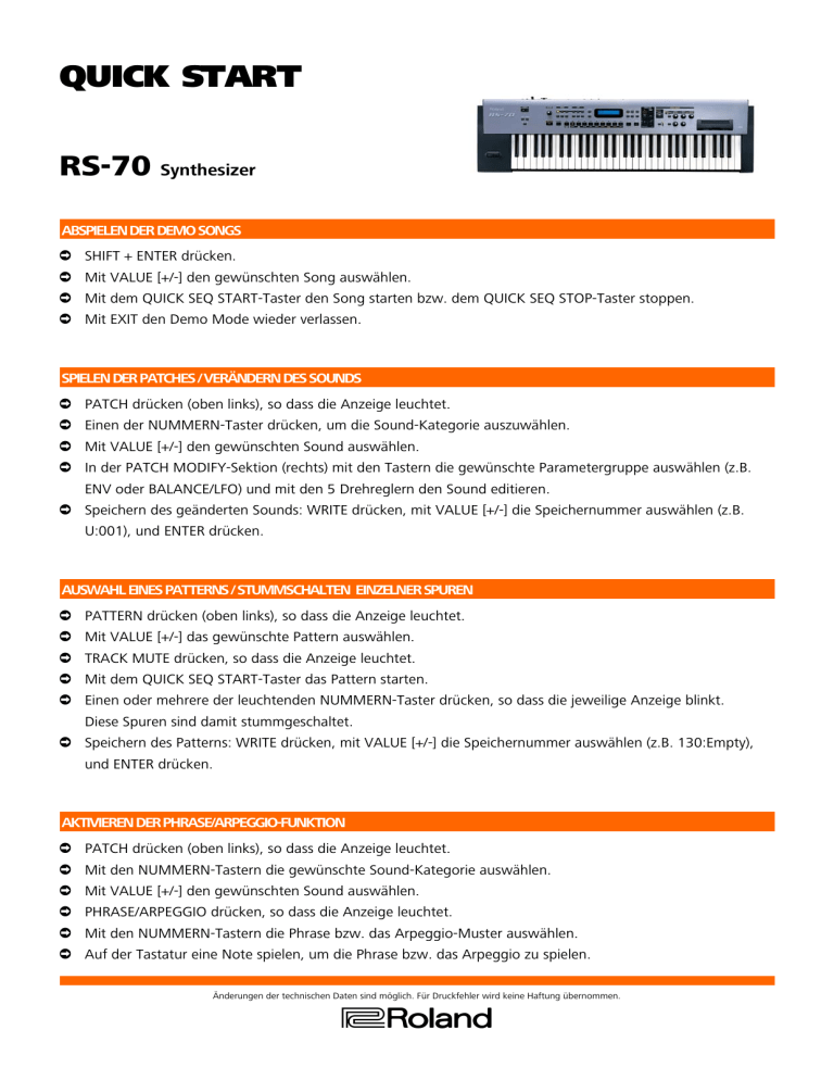 Roland RS-70 Owner's manual Roland RS-70 Owner's manual