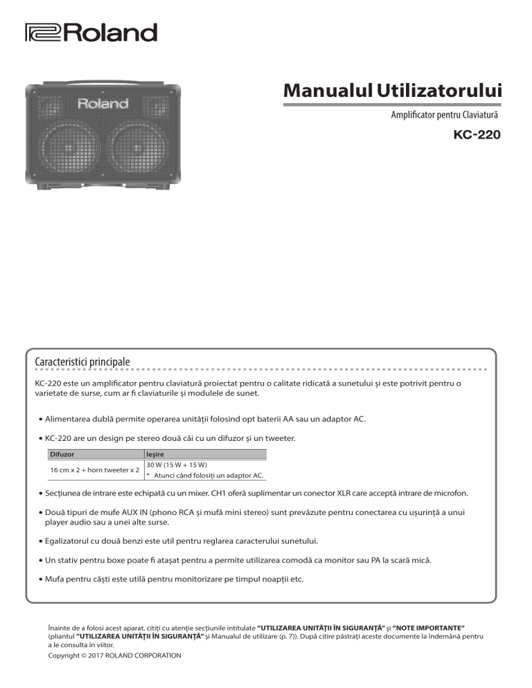 Roland KC-220 User manual Roland KC-220 User manual