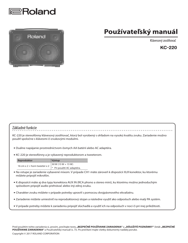 Roland KC-220 Owner's manual Roland KC-220 Owner's manual