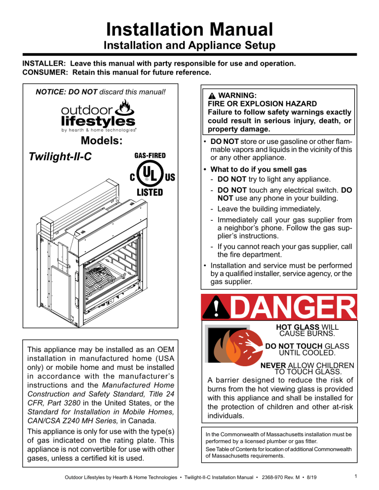 Quadrafire Twilight II Gas Fireplace Installation guide Quadrafire Twilight II Gas Fireplace Installation guide