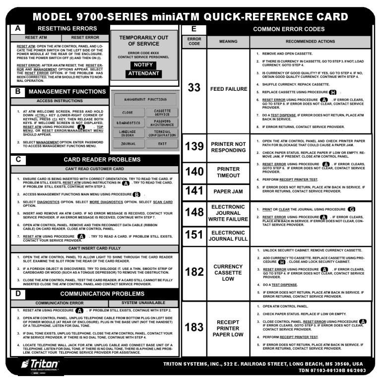 Triton Systems 9700 series Owner's manual Triton Systems 9700 series Owner's manual