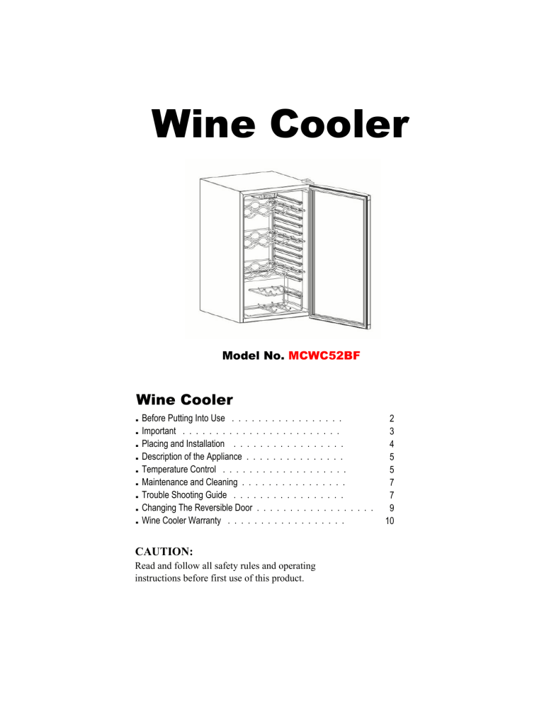 Magic Chef MCWC52BF Owner's manual Magic Chef MCWC52BF Owner's manual