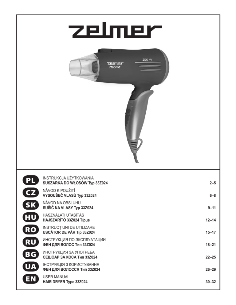 Zelmer ZHD33024 (33Z024) User manual Zelmer ZHD33024 (33Z024) User manual