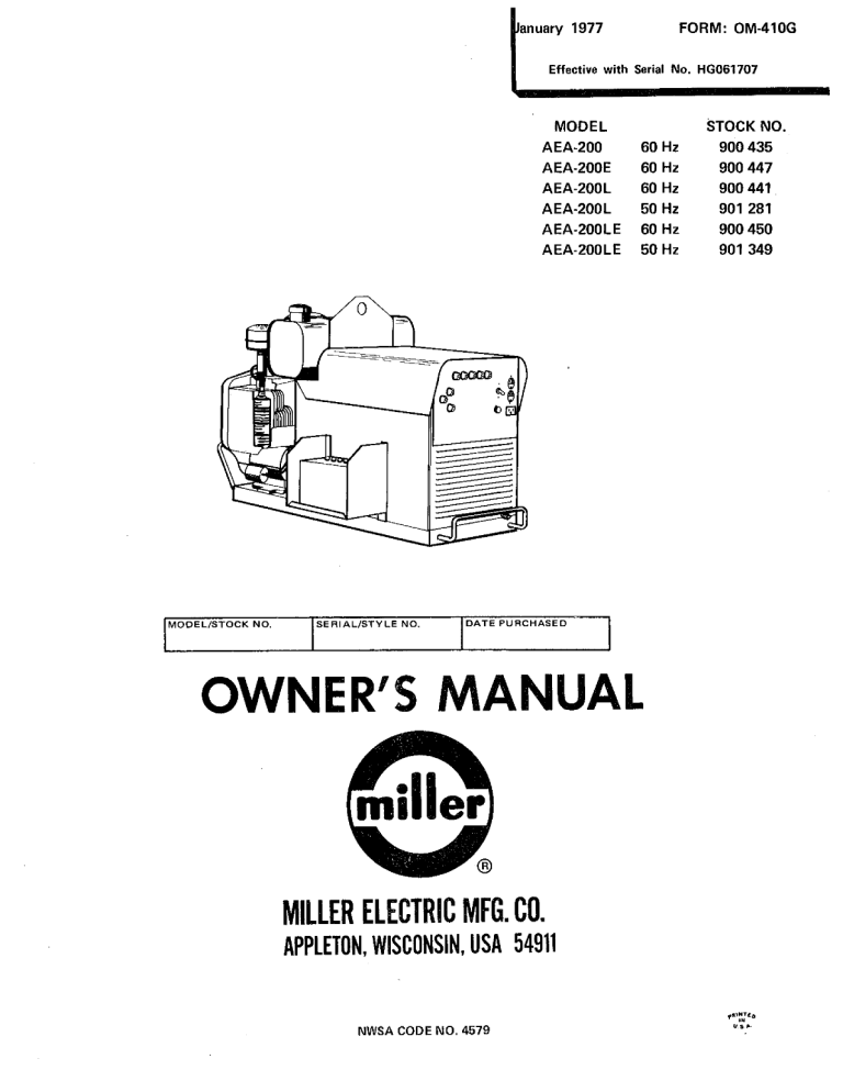 Miller HG061707 Owner's manual Miller HG061707 Owner's manual