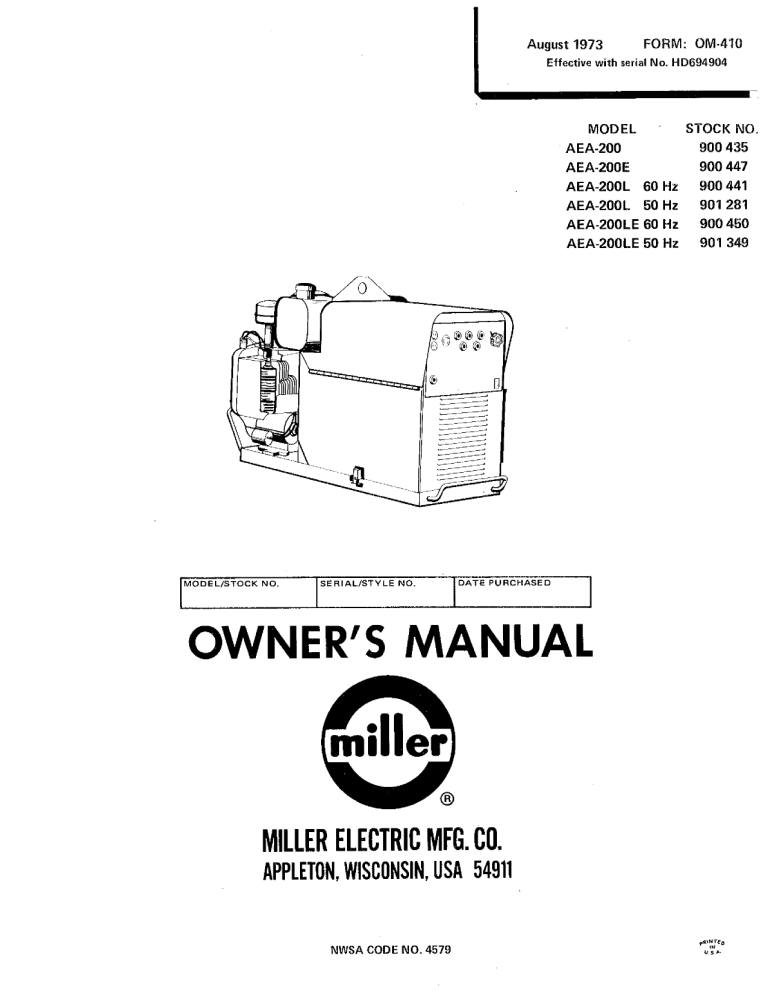 Miller HD694904 Owner's manual Miller HD694904 Owner's manual