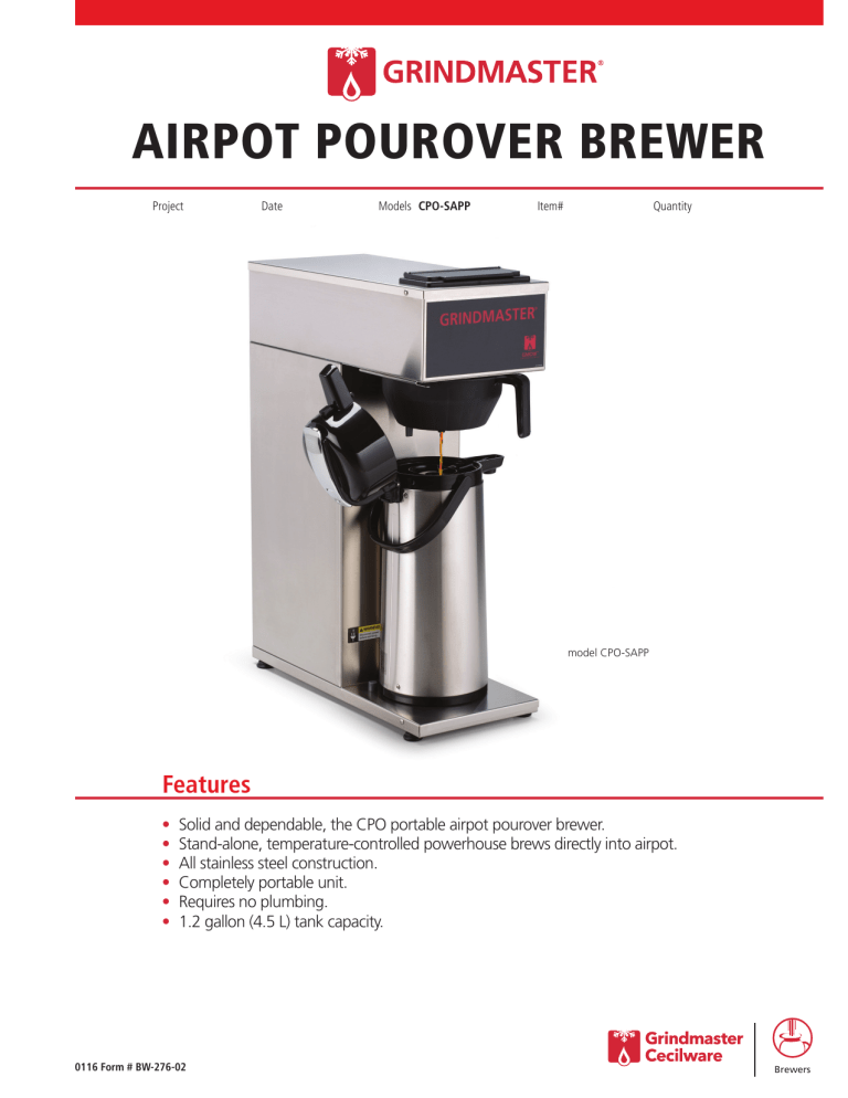 Grindmaster CPO-SAPP Product information Grindmaster CPO-SAPP Product information