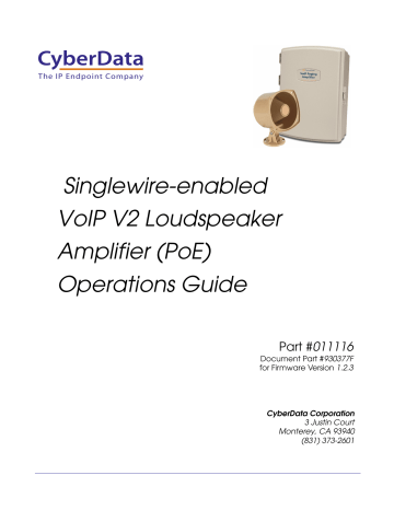 Cyberdata 011116 Singlewire InformaCast Loudspeaker Amplifier-PoE (Replacement Product Below) Operations Guide | Manualzz Cyberdata 011116 Singlewire InformaCast Loudspeaker Amplifier-PoE (Replacement Product Below) Operations Guide | Manualzz