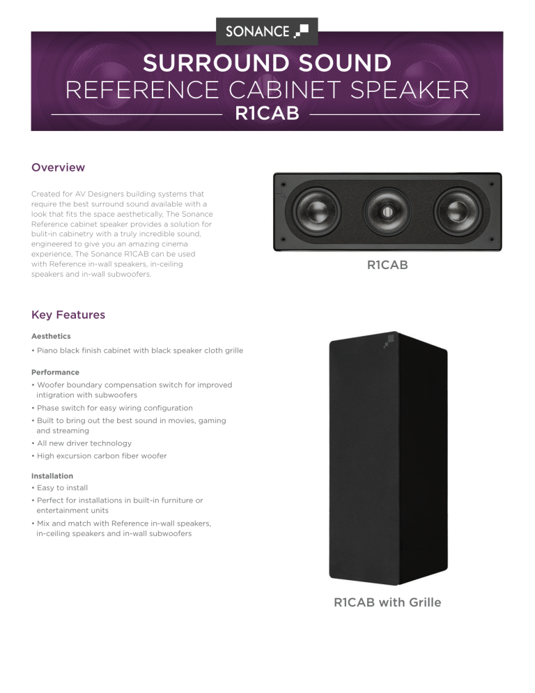 Sonance R1CAB Datasheet Sonance R1CAB Datasheet