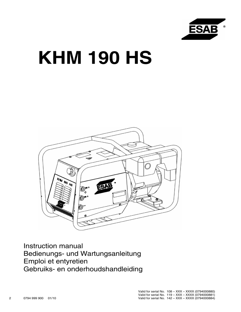ESAB KHM 190 HS User manual ESAB KHM 190 HS User manual