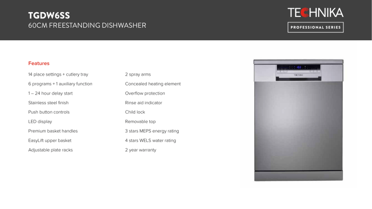 Technika TGDW6SS Specification Technika TGDW6SS Specification