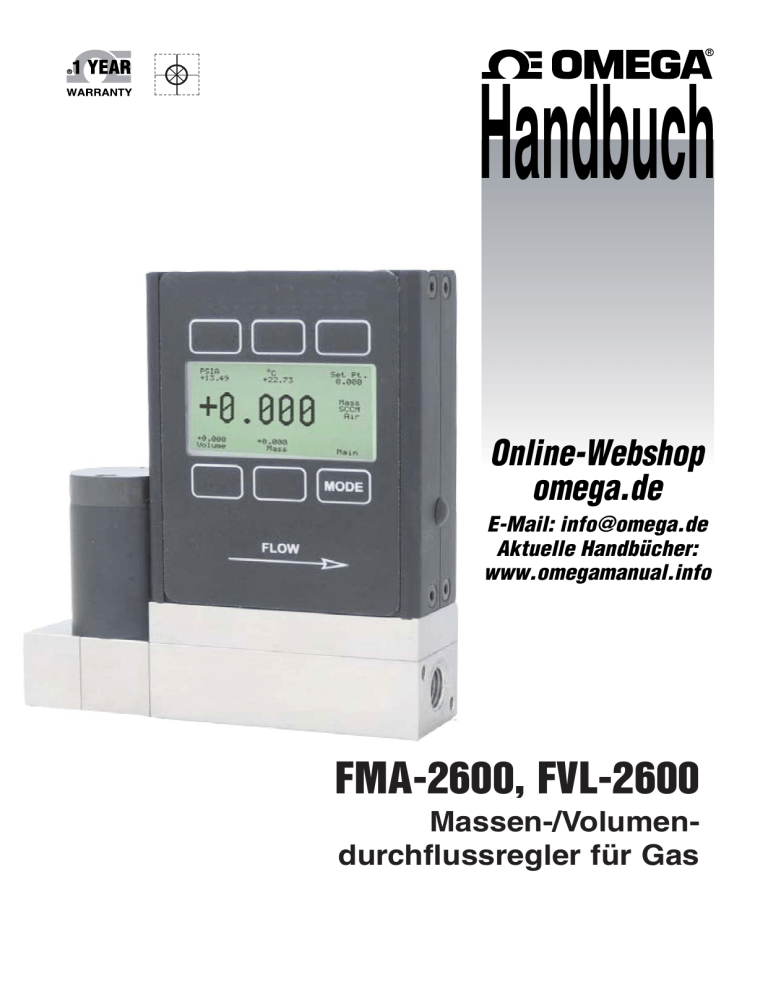 Omega FMA-2600, FVL-2600 Owner's manual Omega FMA-2600, FVL-2600 Owner's manual