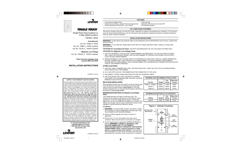 Leviton TGI10-1LT, TGI10-1LW, TGM10-1LT User manual Leviton TGI10-1LT, TGI10-1LW, TGM10-1LT User manual