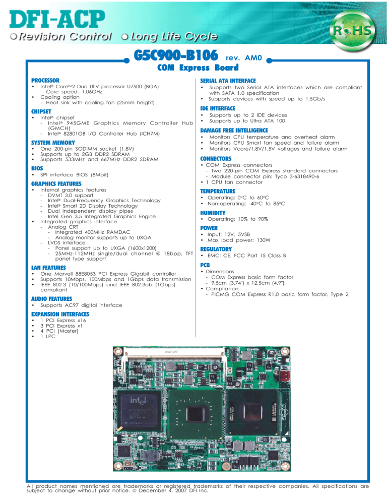 DFI G5C900-B106 Datasheet DFI G5C900-B106 Datasheet