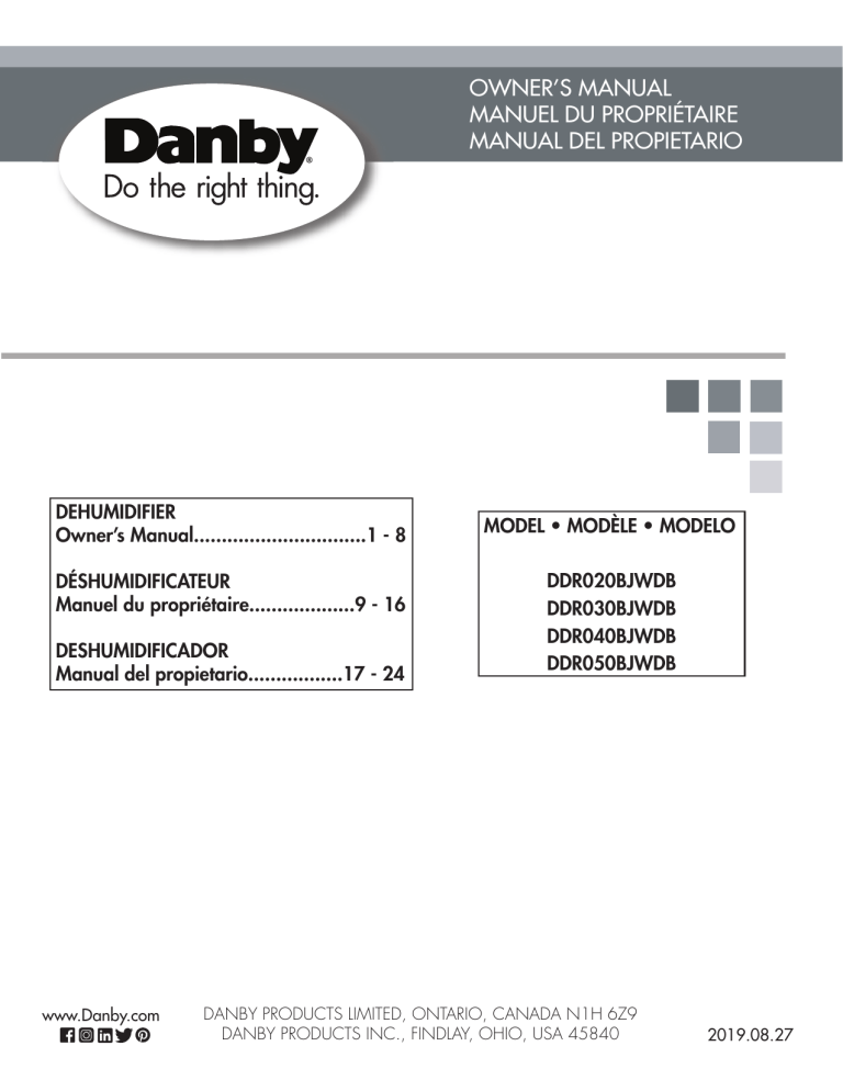 Danby DDR050BJWDB, DDR040BJWDB, DDR030BJWDB, DDR020BJWDB Owner's manual Danby DDR050BJWDB, DDR040BJWDB, DDR030BJWDB, DDR020BJWDB Owner's manual