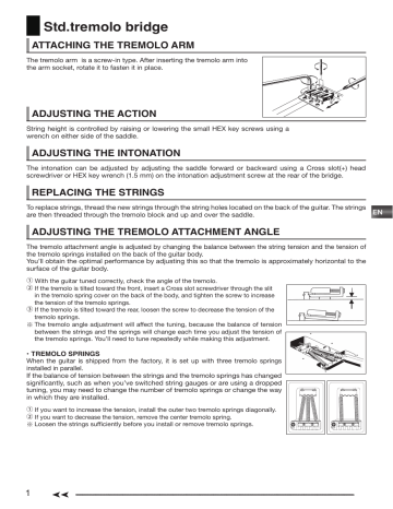 Ibanez Std. tremolo bridge, ITL10 tremolo bridge Owner's manual Ibanez Std. tremolo bridge, ITL10 tremolo bridge Owner's manual