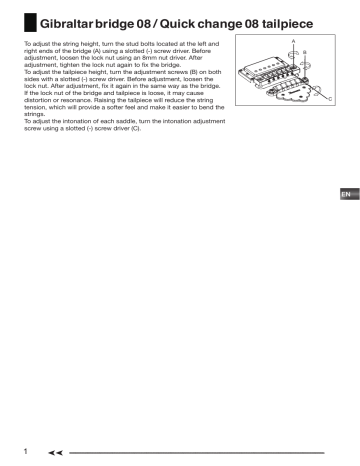 Ibanez Quick Change tailpiece, Gibraltar bridge Owner's manual Ibanez Quick Change tailpiece, Gibraltar bridge Owner's manual