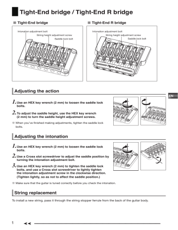 Ibanez Tight-End bridge, Tight-End R bridge Owner's manual Ibanez Tight-End bridge, Tight-End R bridge Owner's manual