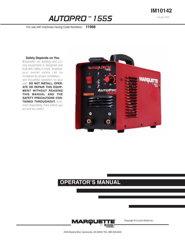 Lincoln Electric AutoPro 155S Operating instructions Lincoln Electric AutoPro 155S Operating instructions