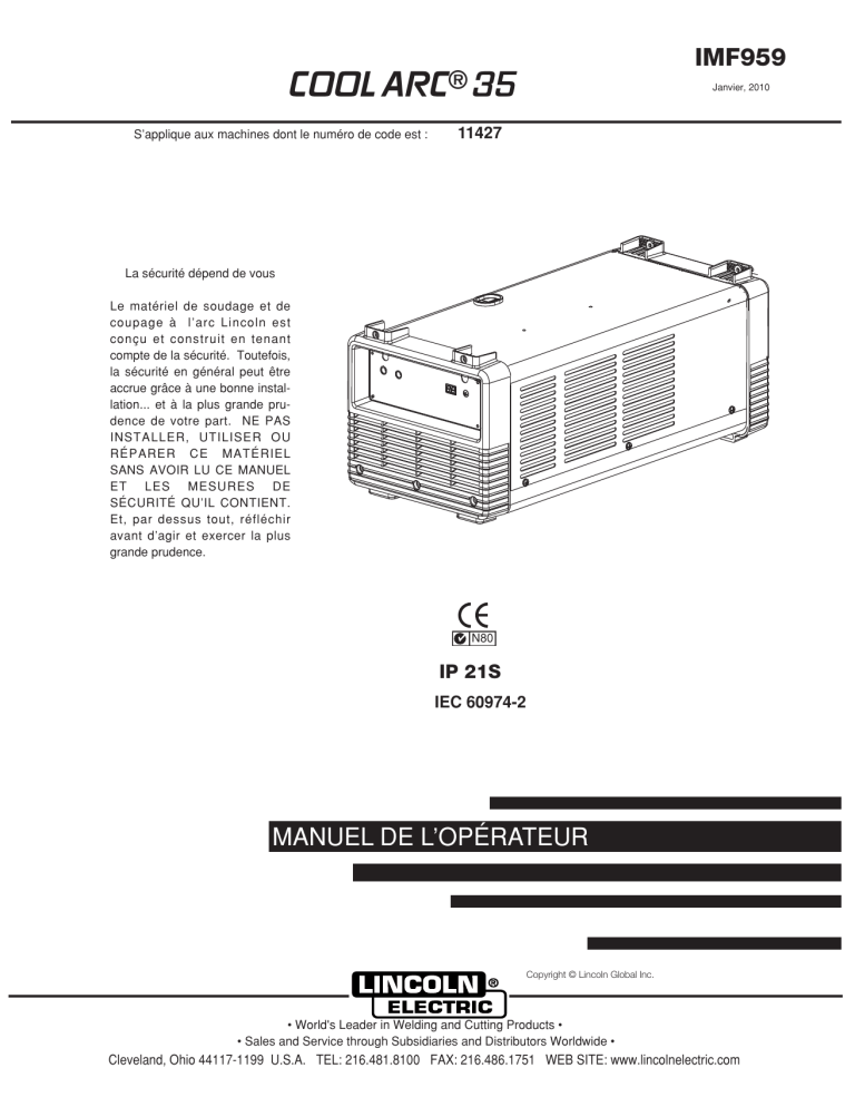 Lincoln Electric Cool Arc 35 Operating instructions Lincoln Electric Cool Arc 35 Operating instructions