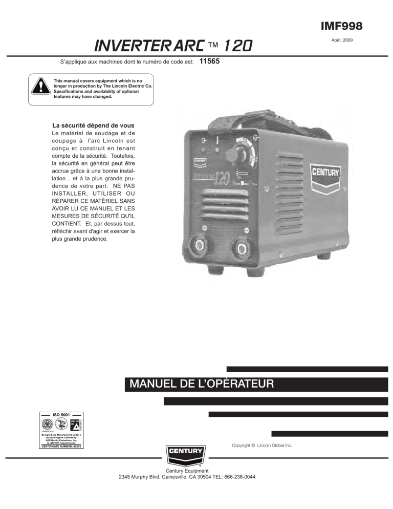 Lincoln Electric INVERTER ARC 120 Operating instructions Lincoln Electric INVERTER ARC 120 Operating instructions