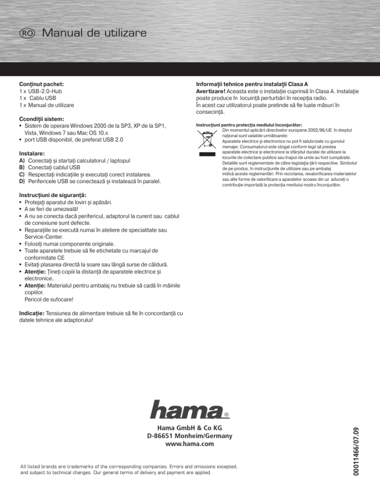 Hama 00011466 Owner's manual Hama 00011466 Owner's manual