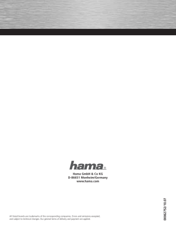 Hama 00062752 Owner's manual Hama 00062752 Owner's manual