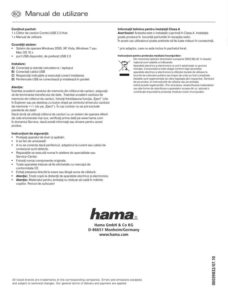 Hama 00039832 Owner's manual Hama 00039832 Owner's manual