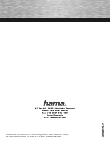 Hama 00062709 Owner's manual Hama 00062709 Owner's manual