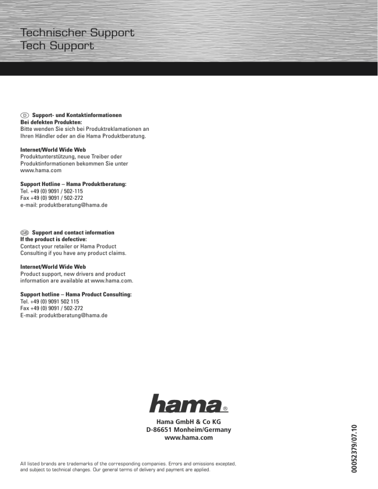 Hama 00052379 Owner's manual Hama 00052379 Owner's manual