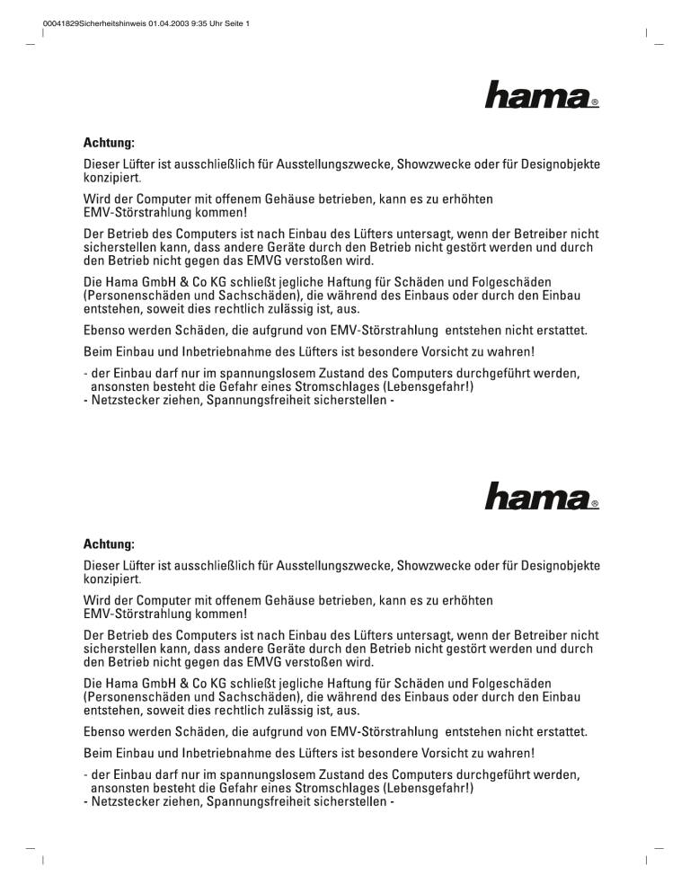 Hama 00041829 Owner's manual Hama 00041829 Owner's manual