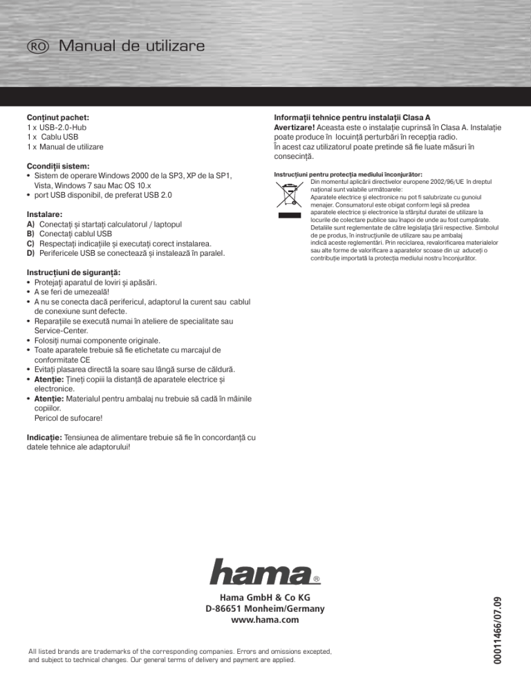 Hama 00011466 Owner's manual Hama 00011466 Owner's manual