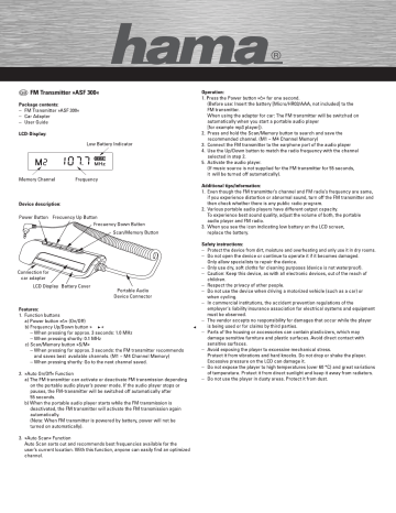 Hama 00086170 Owner's manual Hama 00086170 Owner's manual