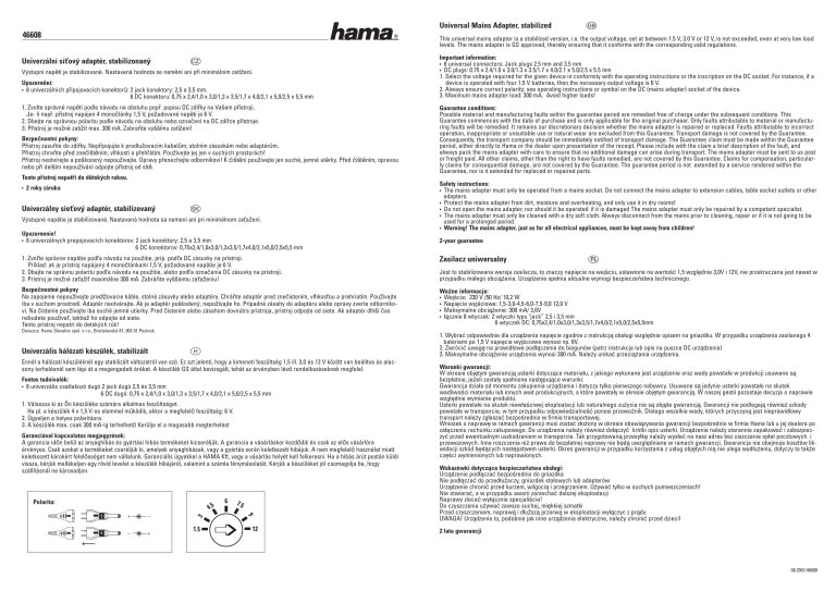 Hama 00046608 Owner's manual Hama 00046608 Owner's manual