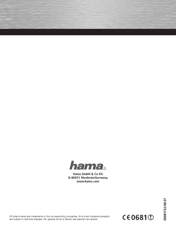 Hama 00081722 Owner's manual Hama 00081722 Owner's manual