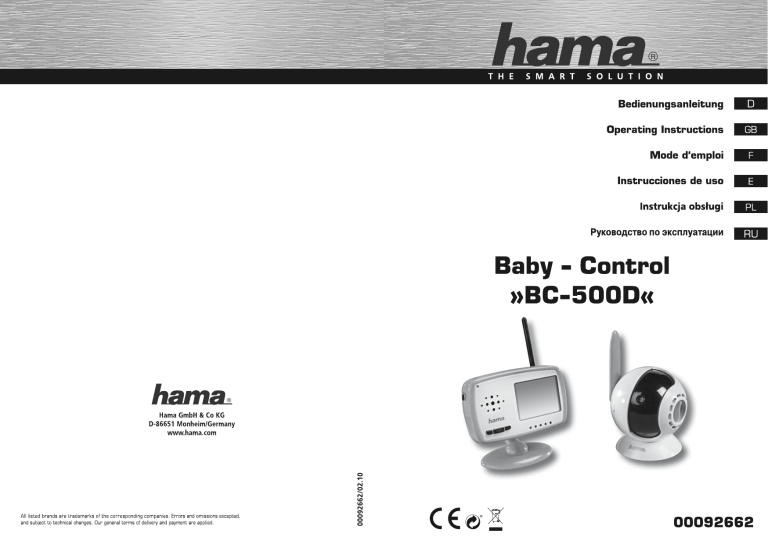 Hama 00092662 Owner's manual Hama 00092662 Owner's manual