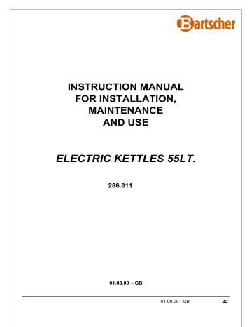 Bartscher 286811 Elec. boiling kettle, 700, 55L Operating instructions | Manualzz Bartscher 286811 Elec. boiling kettle, 700, 55L Operating instructions | Manualzz