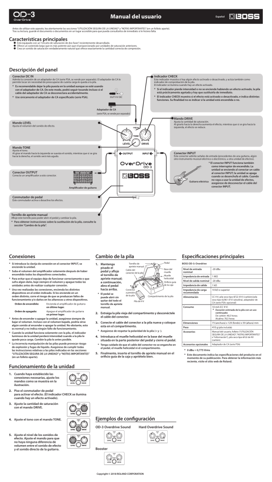 Boss OD-3 Owner's manual Boss OD-3 Owner's manual