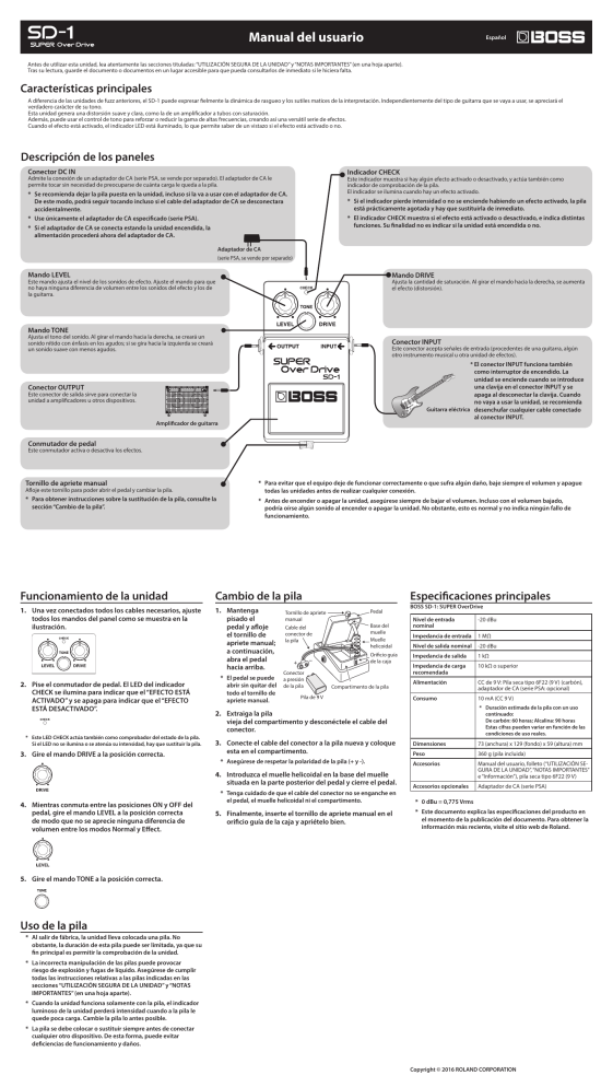 Boss SD-1 Owner's manual Boss SD-1 Owner's manual