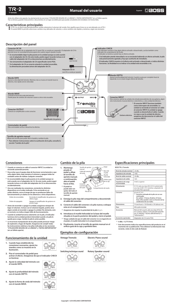 Boss TR-2 Owner's manual Boss TR-2 Owner's manual