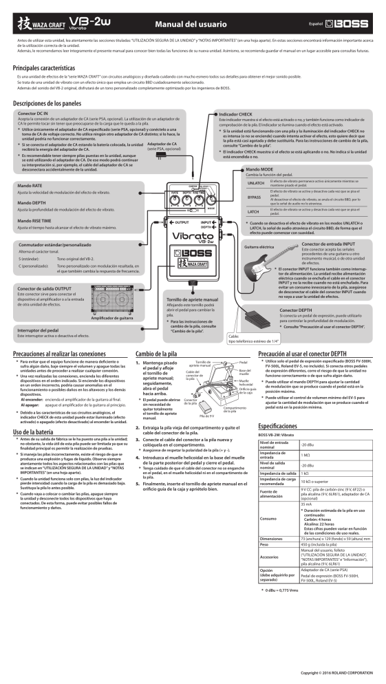 Boss VB-2W Owner's manual Boss VB-2W Owner's manual