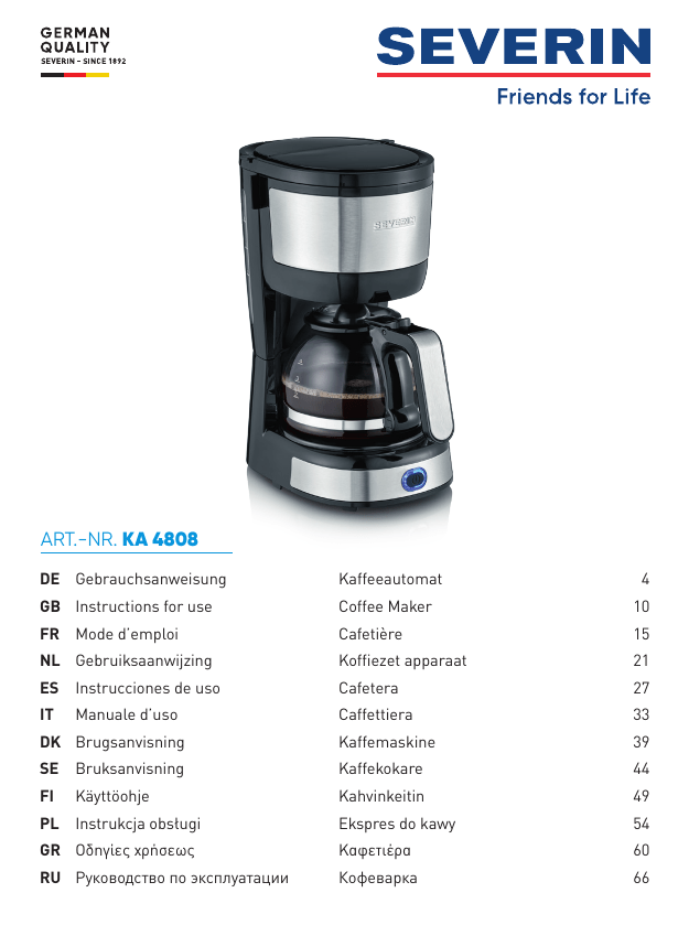 SEVERIN KA 4808 User manual SEVERIN KA 4808 User manual